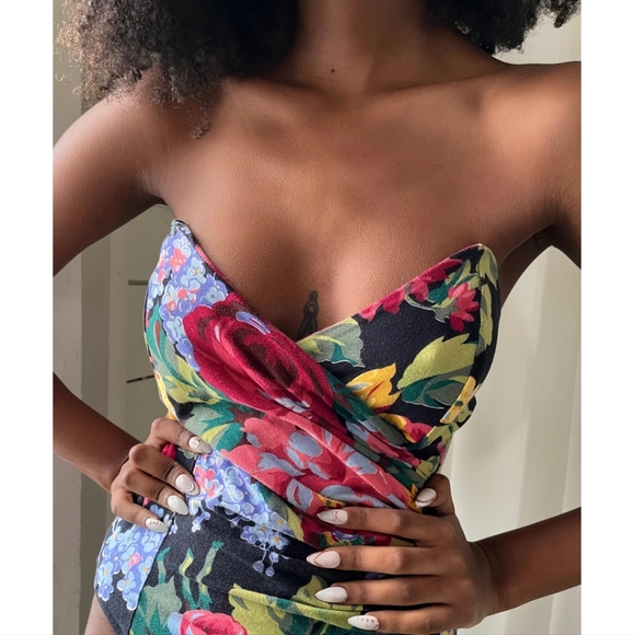 BETSEY JOHNSON PUNK LABEL 1980'S FLORAL BUSTIER TOP - Picture 7 of 7